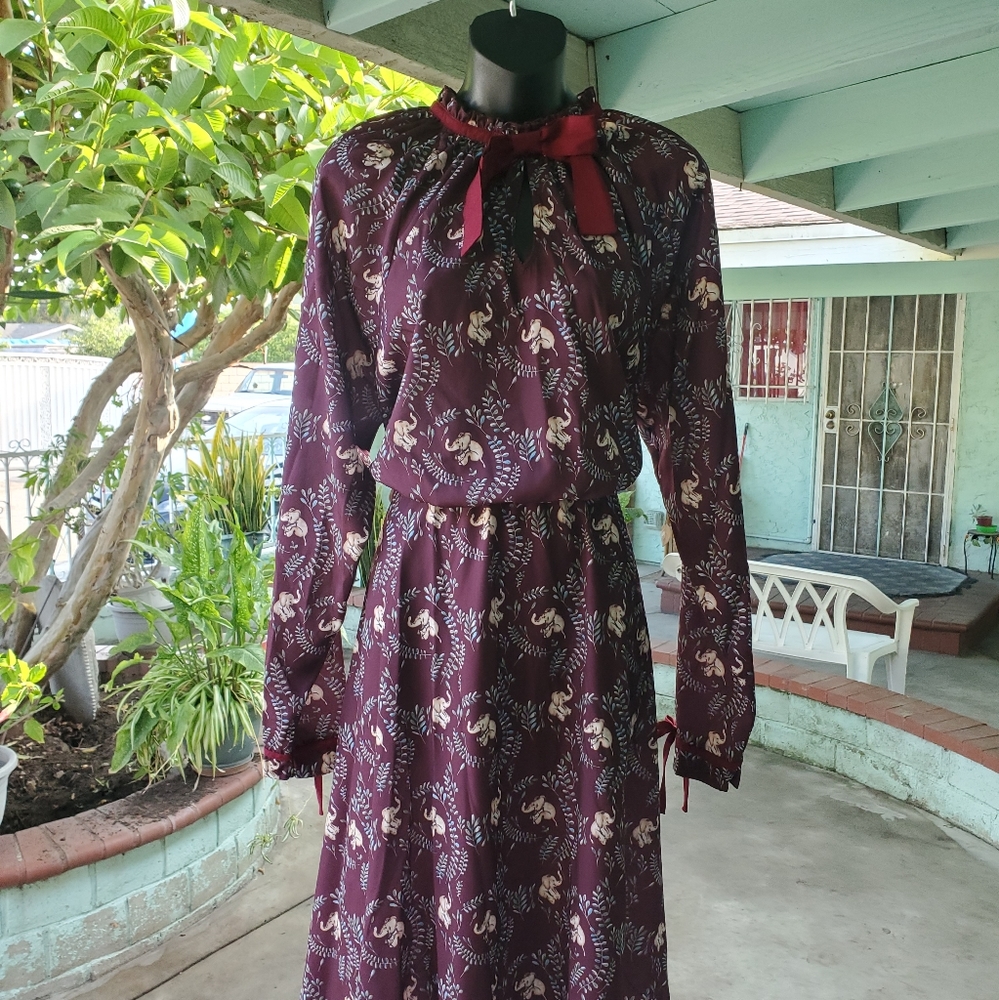70s boho vintage inspired plum colored dress